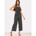 Combinaison noire à volants Polka Dot Jumpsuit OEM / ODM Fabrication en gros de la mode des femmes vêtements (TA7017J)